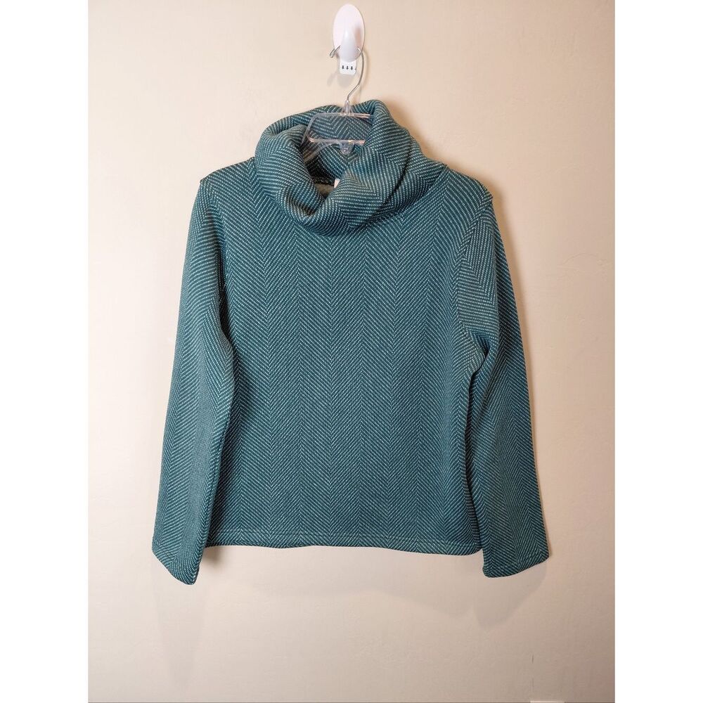 J.CREW Teal White Chevron Cowl Neck Sweater Large EUC